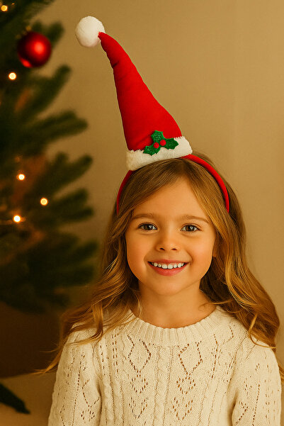 uğurlu dükkan Kırmızı Kokina Çiçekli Noel Baba Şapkalı Taç