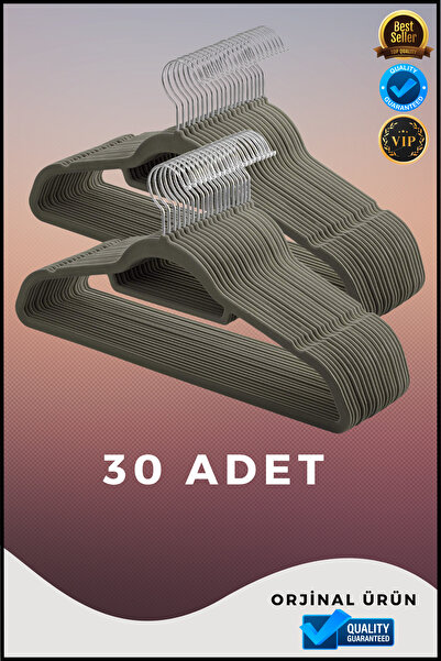 Overbazaar 30’lu Kadife Kaplama Kaymaz Askı Seti – İnce Tasarım, Dayanıklı ve Şık Görünüm