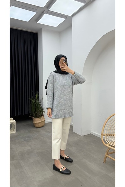 Minharir Glittery Hijab Sweater Long Sleeve Oversized Winter Comfortable Fit