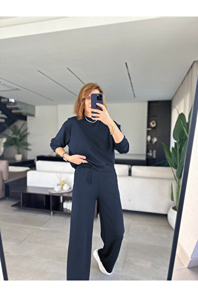 YAKAMEL KADIN MODAL 2 İPLİK UZUN KOLLU YÜKSEK BEL GENİŞ PAÇA EŞOFMAN TAKIMI