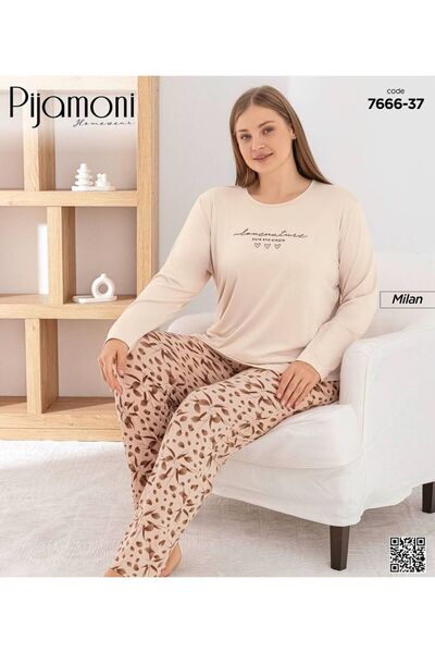 Pijamoni Σετ πιτζάμες με μακριά μανίκια Milan Plus Size 7666