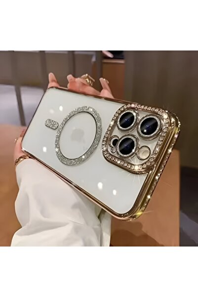 KumOziShop Iphone 14/15 PLUS Uyumlu Şeffaf Taşlı Magsafe Özellikli Kılıf