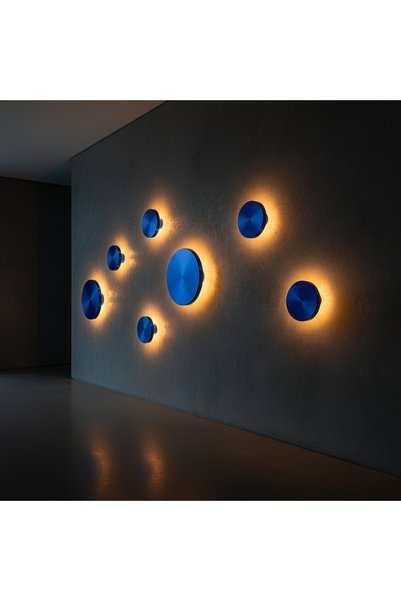 MOİRA Aura Led Metal Plaster Single Wall Sconce Diameter 20 Cm, Metallic Blue, Ambiance Lighting Aura-15520-L
