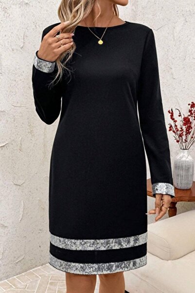 Mossta Crew Neck Mini Imported Crepe Dress - Black