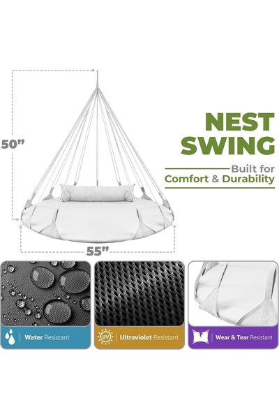 Sorbus 56" Hanging Swing Nest Premium Cotton Double Hammock Daybed - White