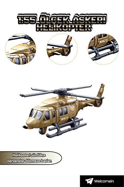 welcomein 1:55 Ölçek Bej Black Hawk Askeri Helikopter Model Çek Bırak Diecast...