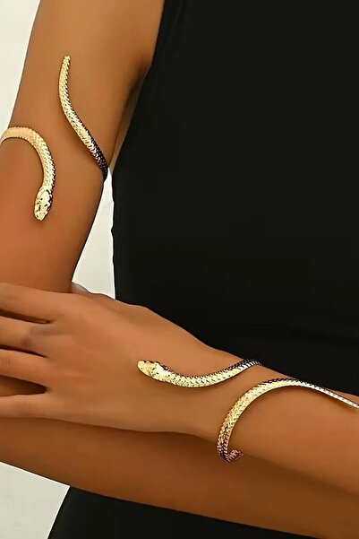 Vitastyle Gold Color Textured Snake Figured Adjustable Clamp Bracelet Arm Accessory