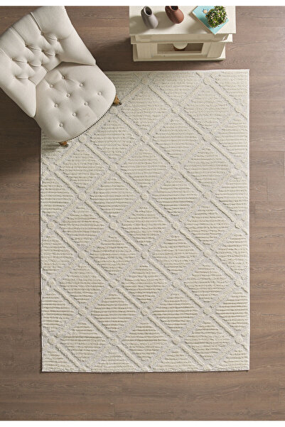 Acem Home Modern Yumuşak Bukleli Salon Oturma Odası Yolluk Krem Halı