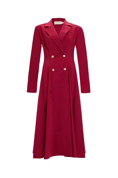 Exquise Double-Breasted Woven Midi Blazer Dress with Gold Button Detail