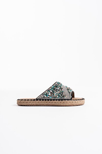 STREET BUTİK Papuci de damă cu broderie cu piatră neagră TR35MY08A