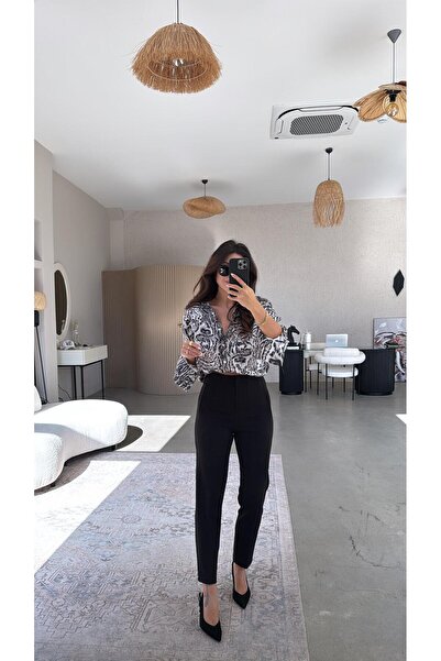 Buket Teke Black Zr Model Waist Detailed Fabric Trousers