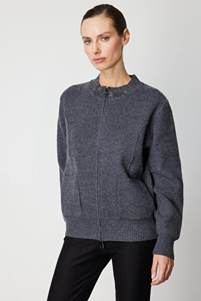 ON Cardigan with Stone Collar and Zipper