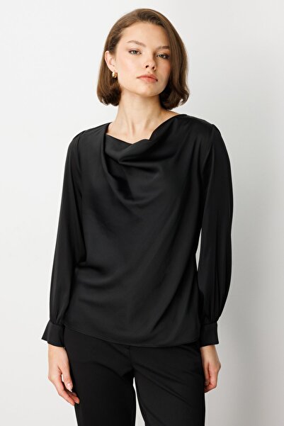 Ekol Degaje Collar Long Sleeve Blouse