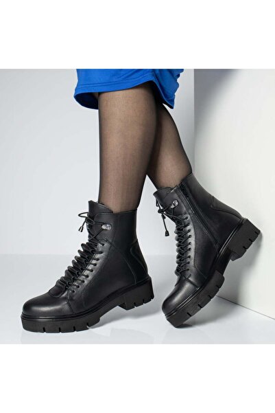 Modlet.ro Women's black boots with elastic laces and zipper made of leather M...