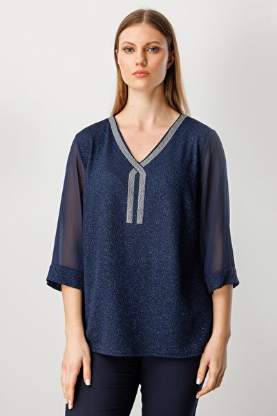 Mi Pret a Porter Mi Yakası Taş İşlemeli Bluz