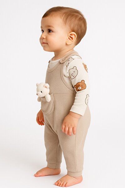 dinamik çocuk Baby Boy 2-Piece Romper Set with Teddy Bear – Bodysuit, Romper |   3-6-9 Months Baby Outfit