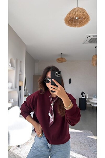 Buket Teke Burgundy Ribbed Knit Scarf Sweatshirt