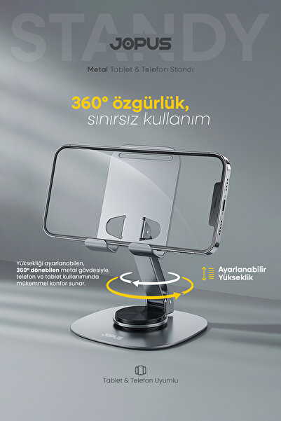 Jopus Metal 360 Rotatable Adjustable Phone and Tablet Holder Desk Top Stand Standard