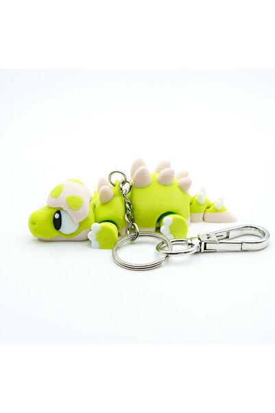 OEM Dinosaur Keychain, Baby Stegosaurus, Flexi Keychain for Backpack, 3D, Light Green
