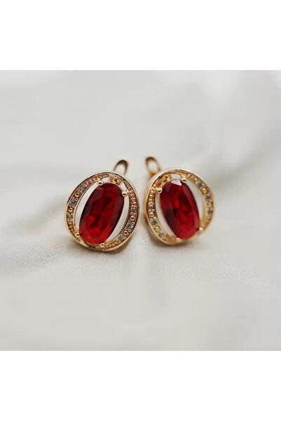 XUPING JEWELRY Round earrings with red zirconia stone plated with 18k gold