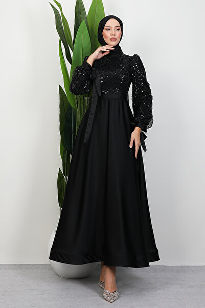 Lamia Giyim Tarlatanlı Pullu Abiye Siyah