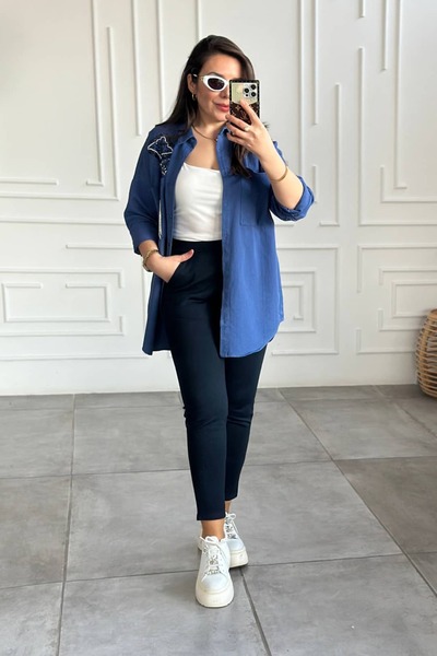 Yağmur Butik Boru Paça Yandan Cepli Çelik Örme Tayt Pantolon