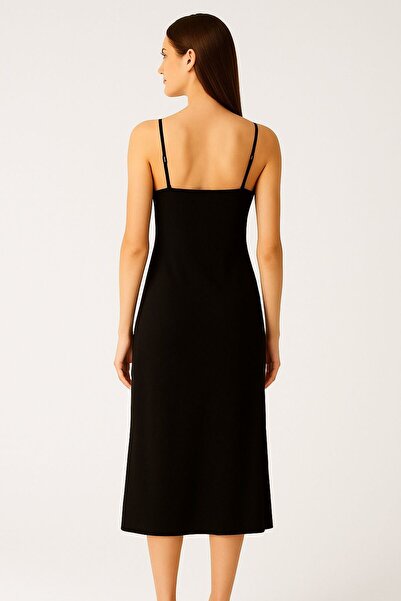 Kallisto Black V-Neck Adjustable Strap Polyamide Dress - Slim Fit