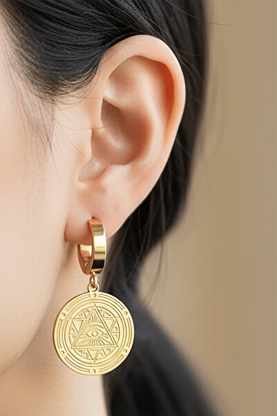 TAKIŞTIR Gold Color Eye Figured Steel Earrings (Pair)