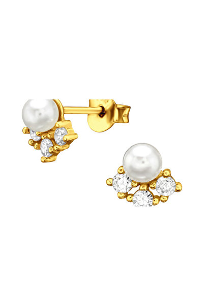 Crissa Pearl and Zirconia Earrings, Gold Plated - Sterling Silver 925 Studs S45574