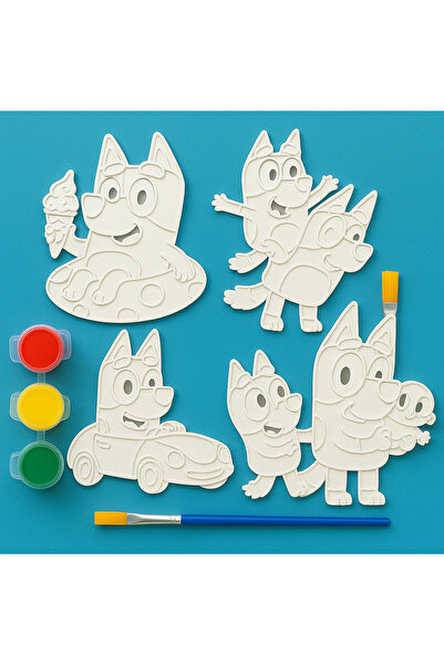 Muhcu Home 6'Lı - Bluey v Arkadaşları Boyama Aktivite Seti - Fırça v Boya Dahil - Yıkanabilir