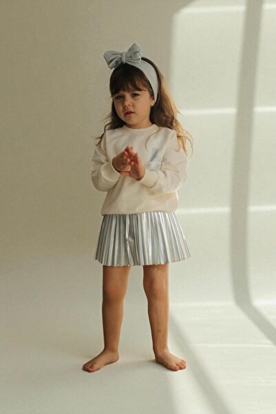 morbella Kız Çocuk Sweat ve Gümüş Piliseli Etekli İkili Takım – Fuşya / Beyaz...