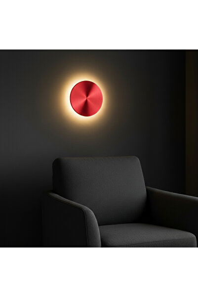 MOİRA Aura Ledli Metal Sıvama Tekli Duvar Aplik Çap 20 cm,Metalik Kırmızı,Amb...