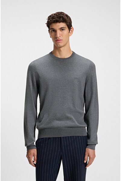 BOSS Men's Basic Wool Round Neck Gray Sweater 50476364-030