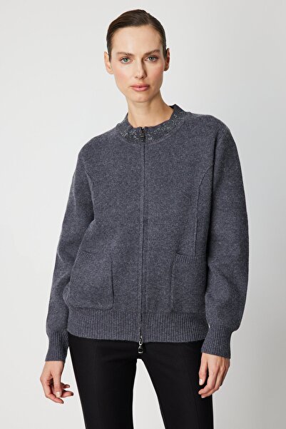 ON Cardigan with Stone Collar and Zipper