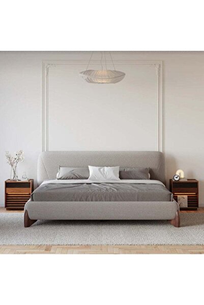 homejoyz | Curva Gray Cotton & Linen Platform Bed - Upholstered King Size - Swedish Wood