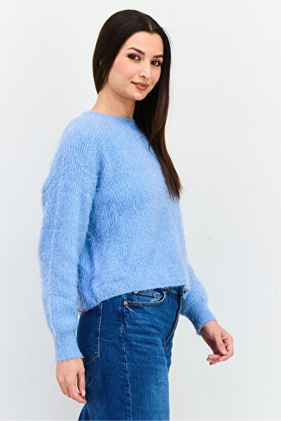 Bcbgeneration Women Crew Neck Fuzzy Sweater, Blue