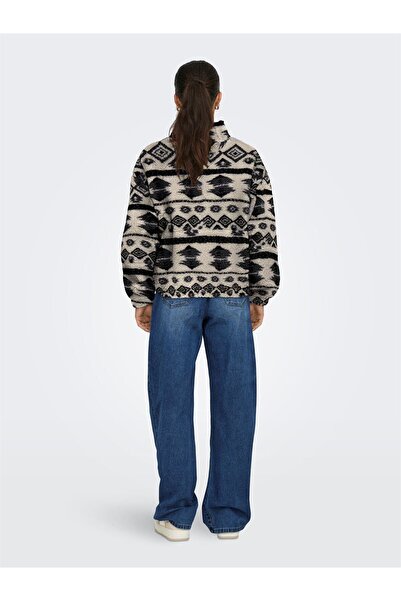 ONLY Onljanne Life Aztec Teddy L/S Zip Cc Swt Women's Gray Sweatshirt - 15267415