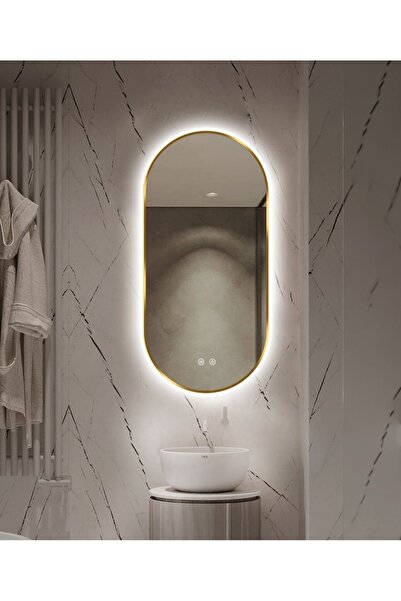 Smack Oglindă de baie LED premium cu dezaburire și senzor tactil, 50x80 cm, ramă aurie