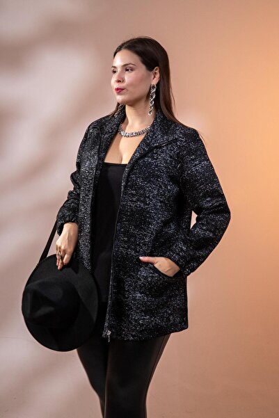 Roxxlen Μπουφάν με φερμουάρ μεγάλου μεγέθους μαύρο