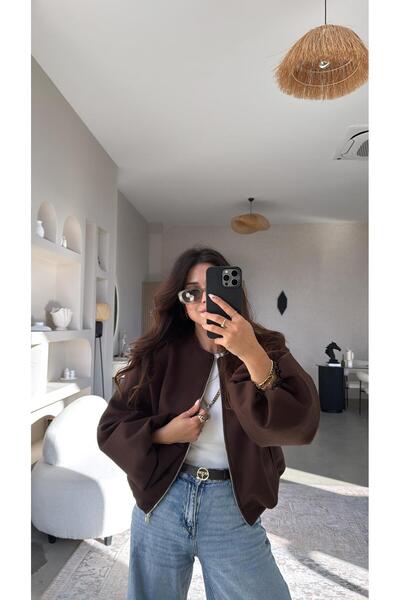 Buket Teke سترة كاشي بأكمام بالونية باللون البني