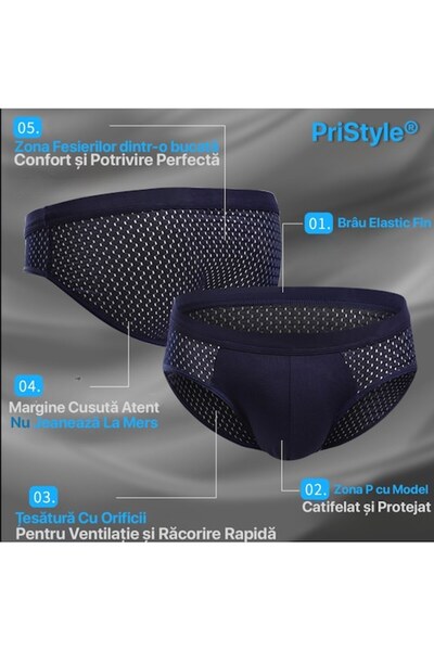 PriStyle - Set of 6 Men's Briefs, Quick-Dry and Highly Breathable, Dark Blue, Size M
