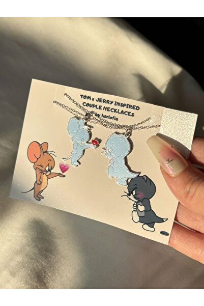 Harlofia Jewelry Tom&Jerry Double Necklace Set with Steel Chain