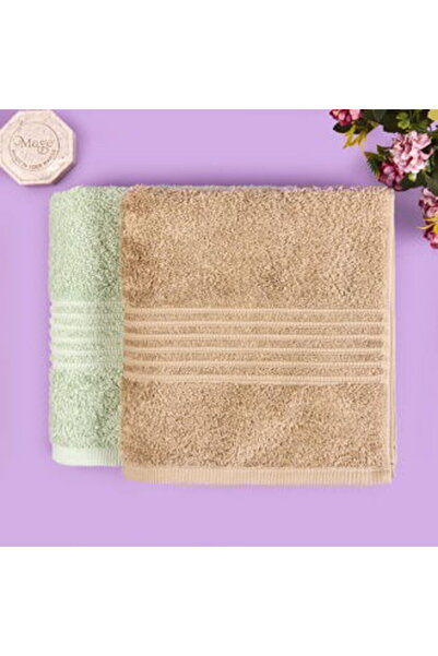 KUT FLY طقم مناشف سامانثا الناعمة مكون من قطعتين - نعناعي / بيج - 50x100 سم