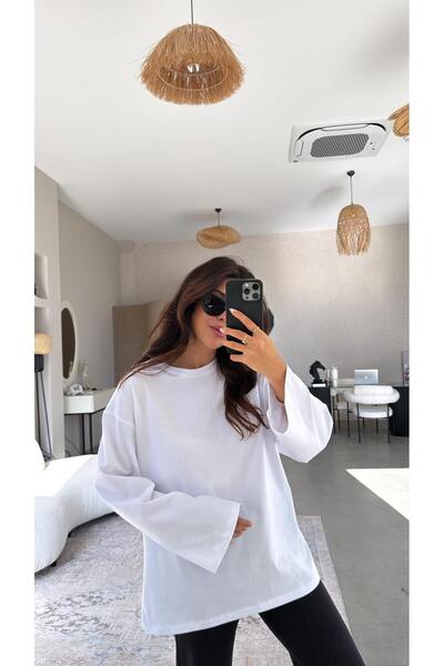 Buket Teke Mânecă lungă albă basic Bumbac tricou