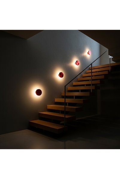 MOİRA Aura Led Metal Plaster Single Wall Sconce Diameter 15 Cm, Metallic Red, Ambiance Lighting Aura-15520-M