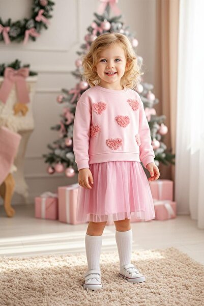 Monila فستان بناتي مزين بتطريز على شكل قلب وتفاصيل من التول