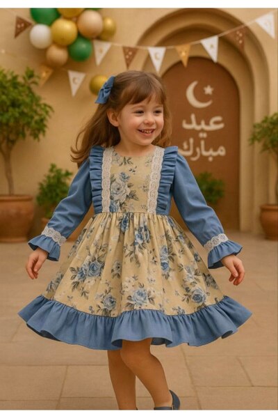 La reina petite Elegant pink and blue dress for girls with a classic and stylish design