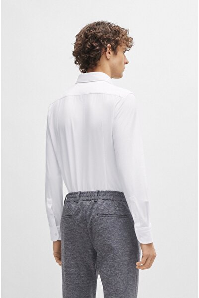 BOSS Men's Brand Logo Buttoned Shirt Collar Long Sleeve White Shirt50490393-100