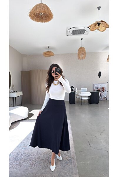 Buket Teke Navy Blue Diagonal Fabric Bell Skirt