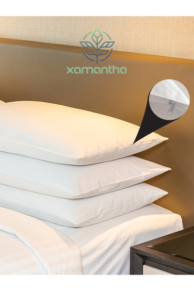 XAMANTHA 4 قطع غطاء وسادة أبيض بسحاب، غطاء وسادة مقاس 50x70 سم